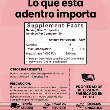 Pastillas NattoKinase® | Limpiador vascular, reduce el colesterol, la presión arterial y mejora la salud del corazón.